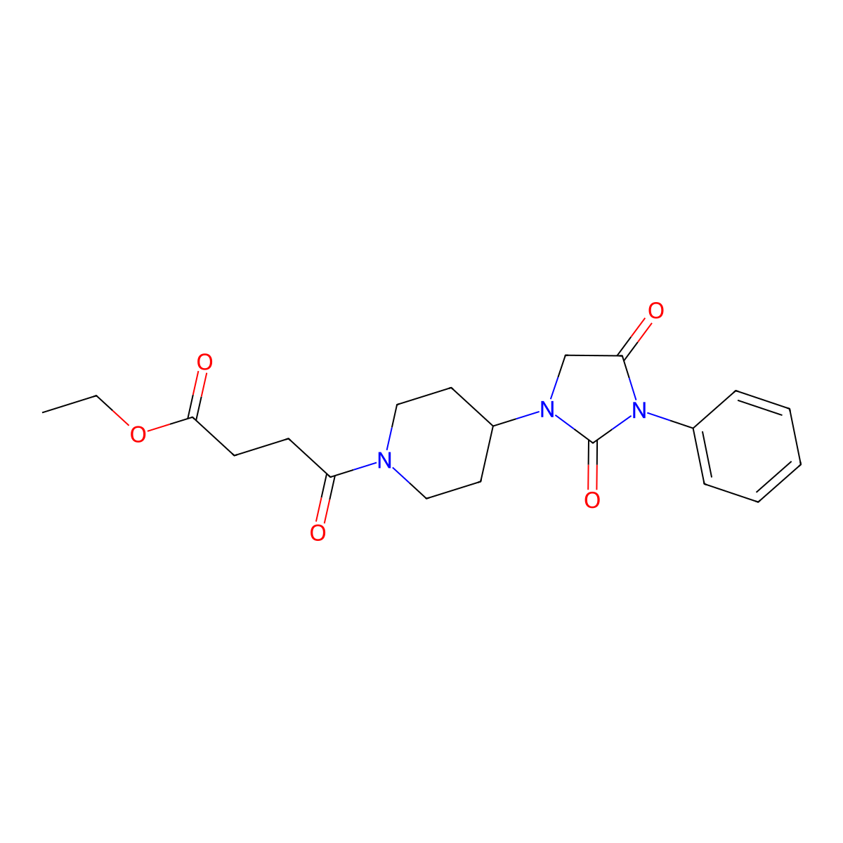Ethyl 4-[4-(2,4-dioxo-3-phenylimidazolidin-1-yl)piperidin-1-yl]-4-oxobutanoate molecular structure, CAS 2034283-65-1