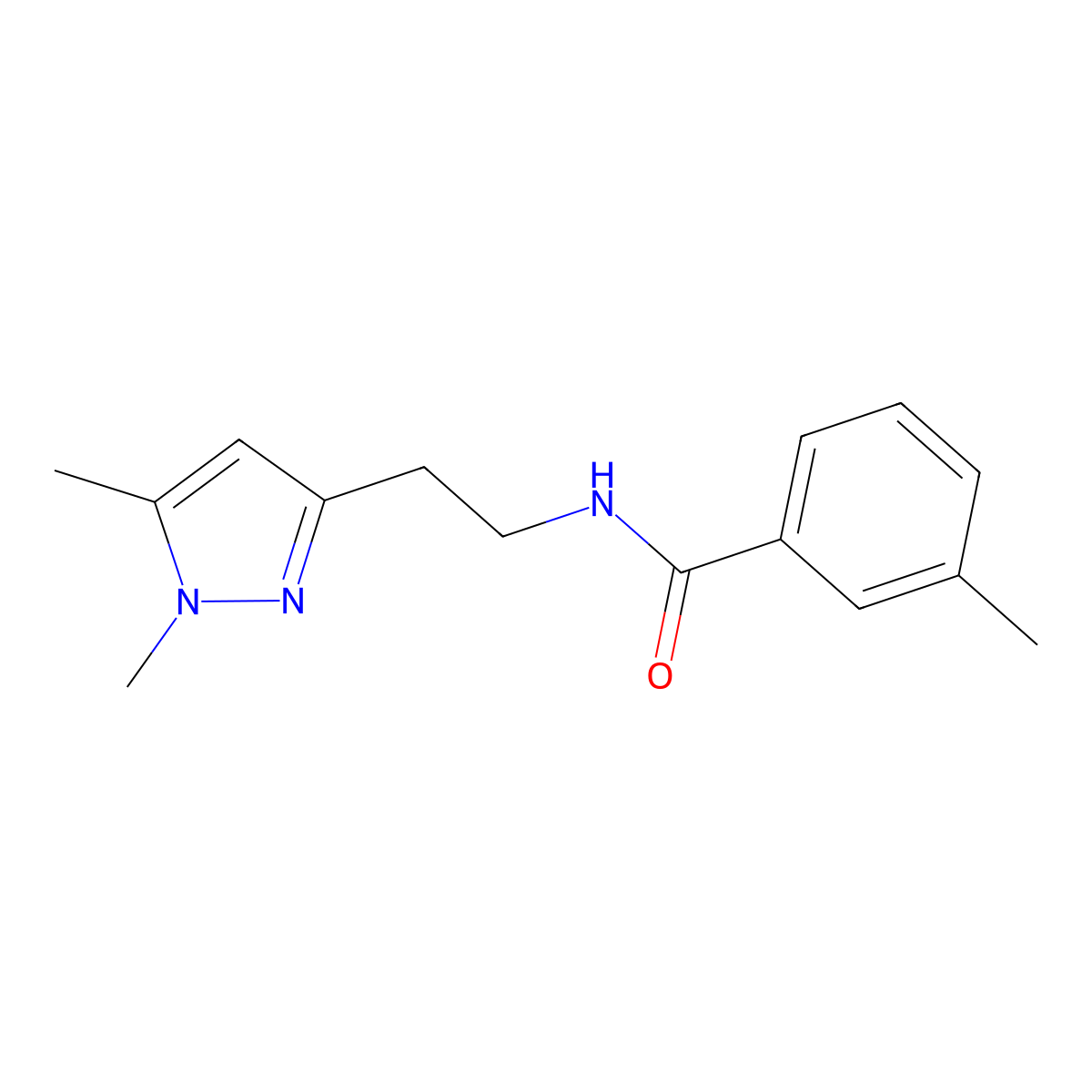 N-(2-(1,5-dimethyl-1H-pyrazol-3-yl)ethyl)-3-methylbenzamide molecular structure, CAS 2034283-70-8