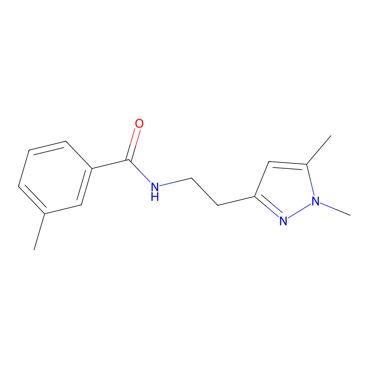N-(2-(1,5-dimethyl-1H-pyrazol-3-yl)ethyl)-3-methylbenzamide molecular structure, CAS 2034283-70-8