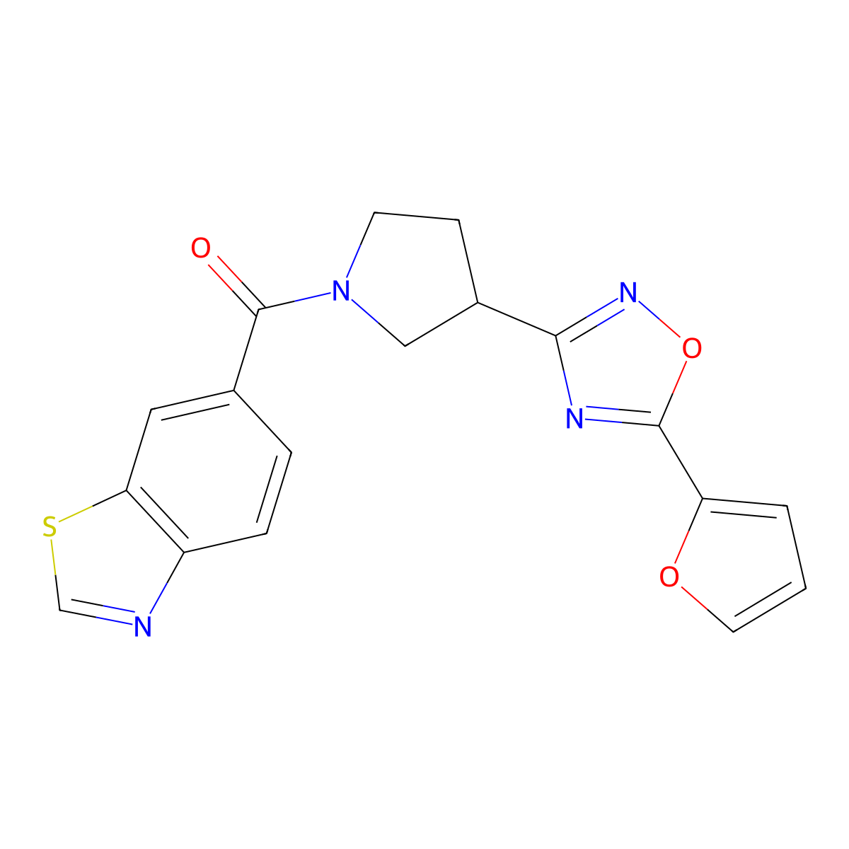 Benzo[d]thiazol-6-yl(3-(5-(furan-2-yl)-1,2,4-oxadiazol-3-yl)pyrrolidin-1-yl)methanone molecular structure, CAS 2034283-71-9