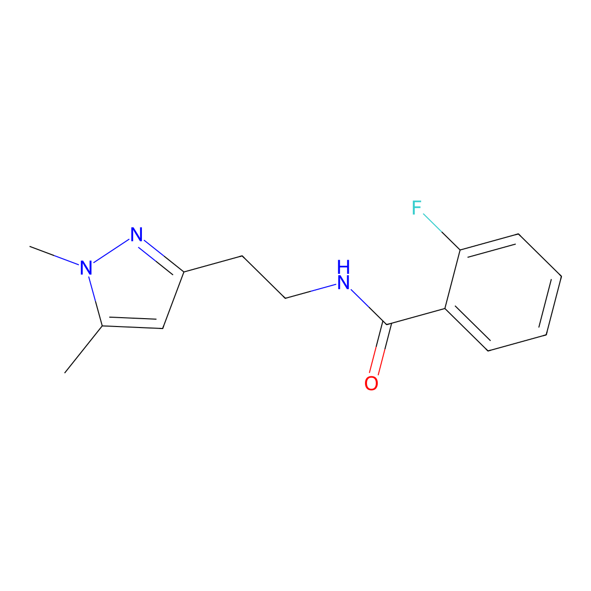 N-(2-(1,5-dimethyl-1H-pyrazol-3-yl)ethyl)-2-fluorobenzamide molecular structure, CAS 2034283-75-3