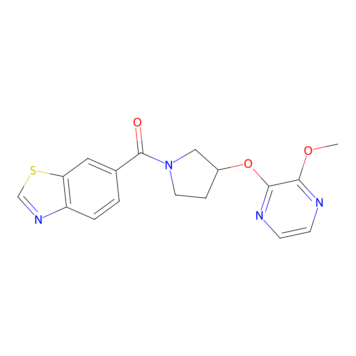 Benzo[d]thiazol-6-yl(3-((3-methoxypyrazin-2-yl)oxy)pyrrolidin-1-yl)methanone molecular structure, CAS 2034283-76-4