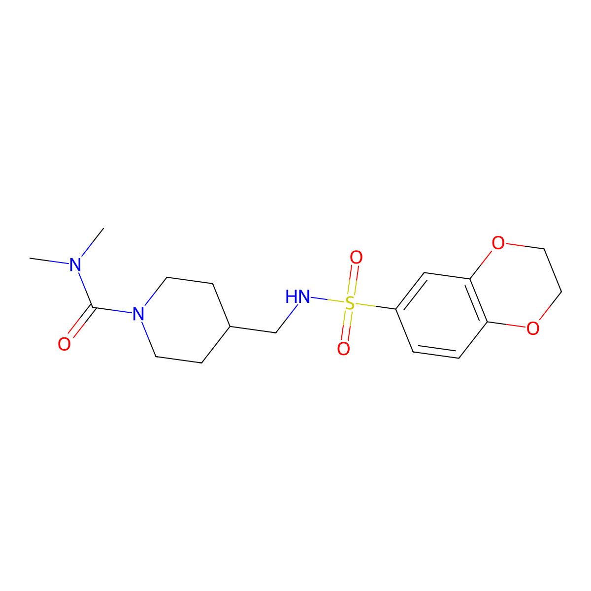 4-((2,3-dihydrobenzo[b][1,4]dioxine-6-sulfonamido)methyl)-N,N-dimethylpiperidine-1-carboxamide molecular structure, CAS 2034283-79-7