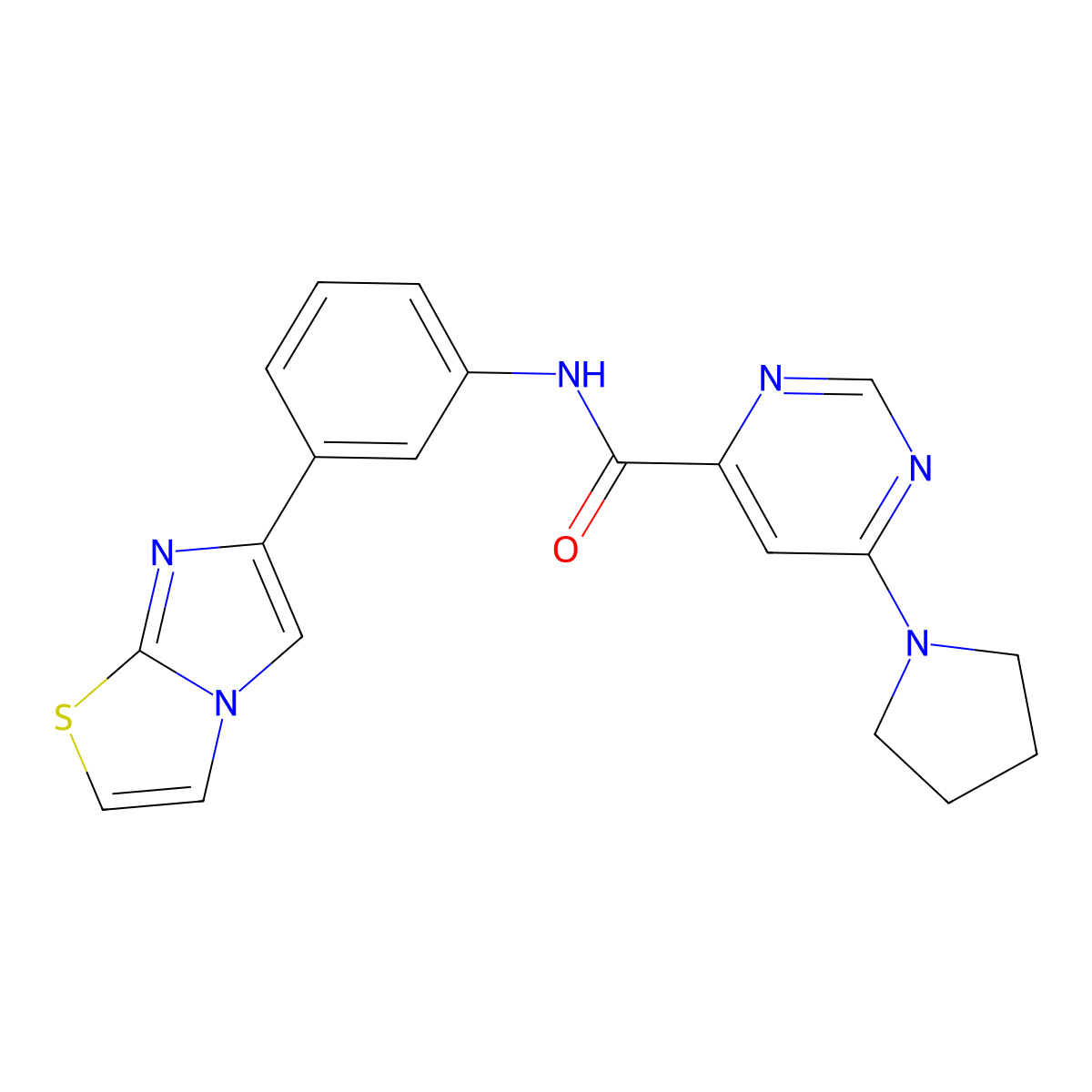 N-(3-(imidazo[2,1-b]thiazol-6-yl)phenyl)-6-(pyrrolidin-1-yl)pyrimidine-4-carboxamide molecular structure, CAS 2034283-81-1
