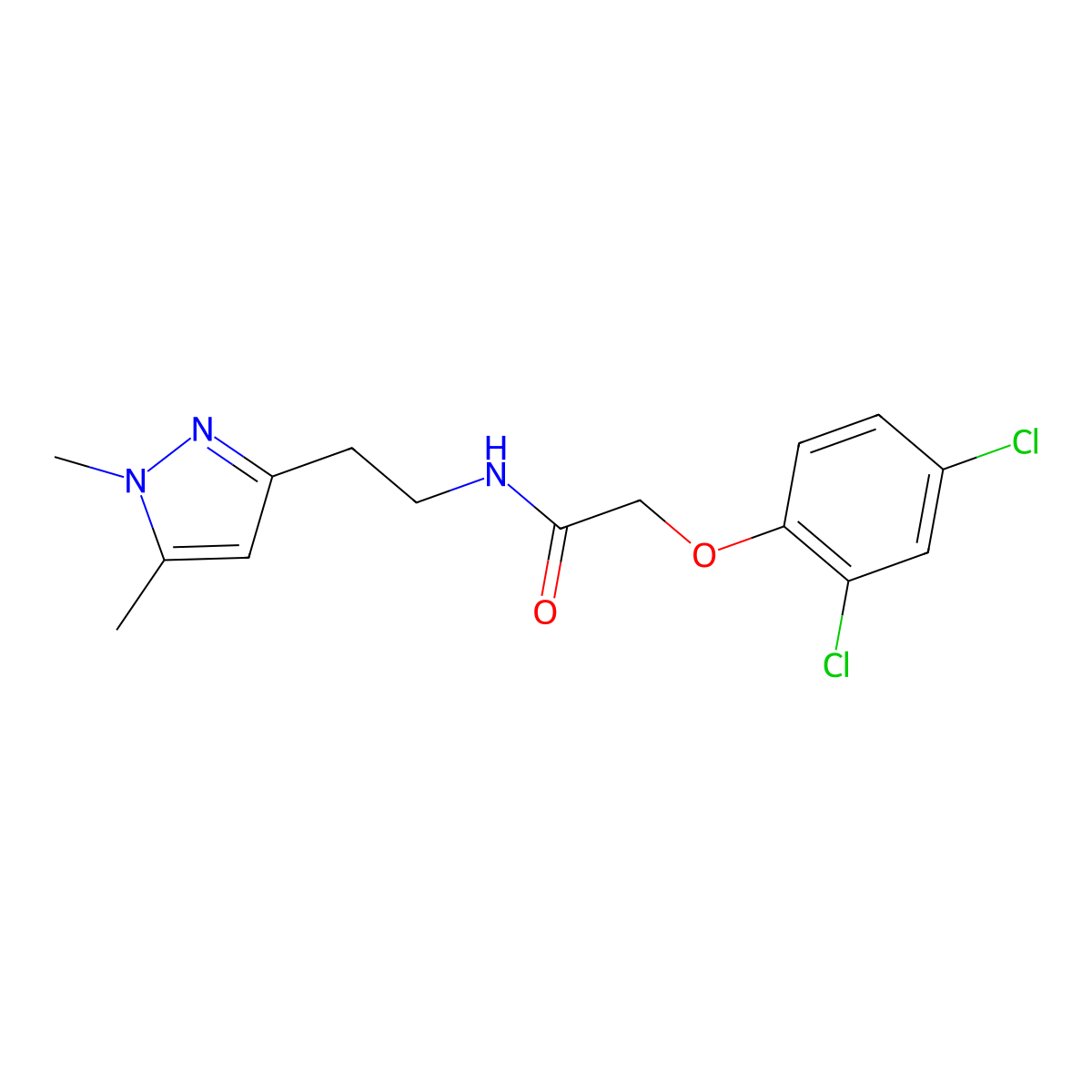 2-(2,4-dichlorophenoxy)-N-[2-(1,5-dimethyl-1H-pyrazol-3-yl)ethyl]acetamide molecular structure, CAS 2034283-83-3