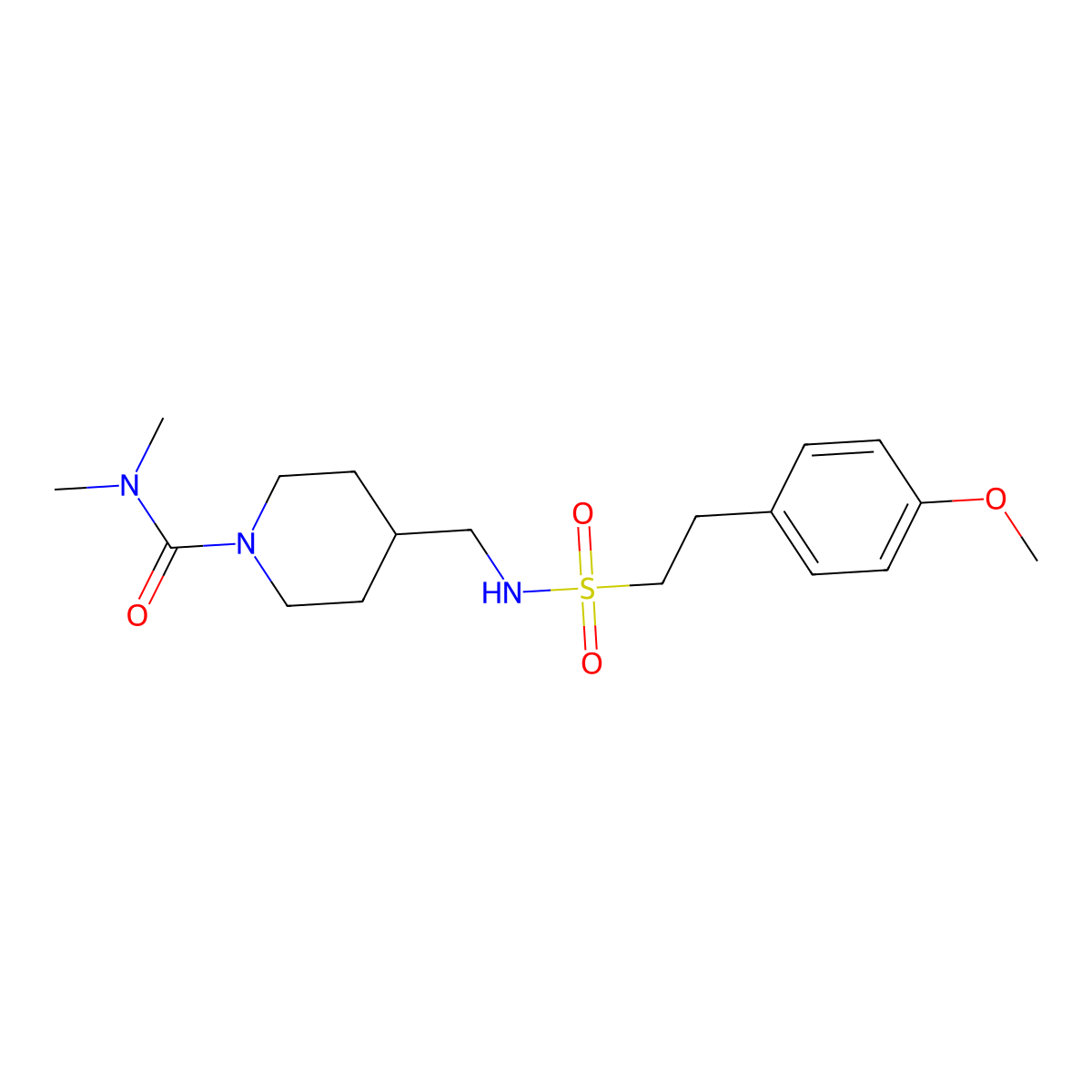 4-((2-(4-methoxyphenyl)ethylsulfonamido)methyl)-N,N-dimethylpiperidine-1-carboxamide molecular structure, CAS 2034283-84-4