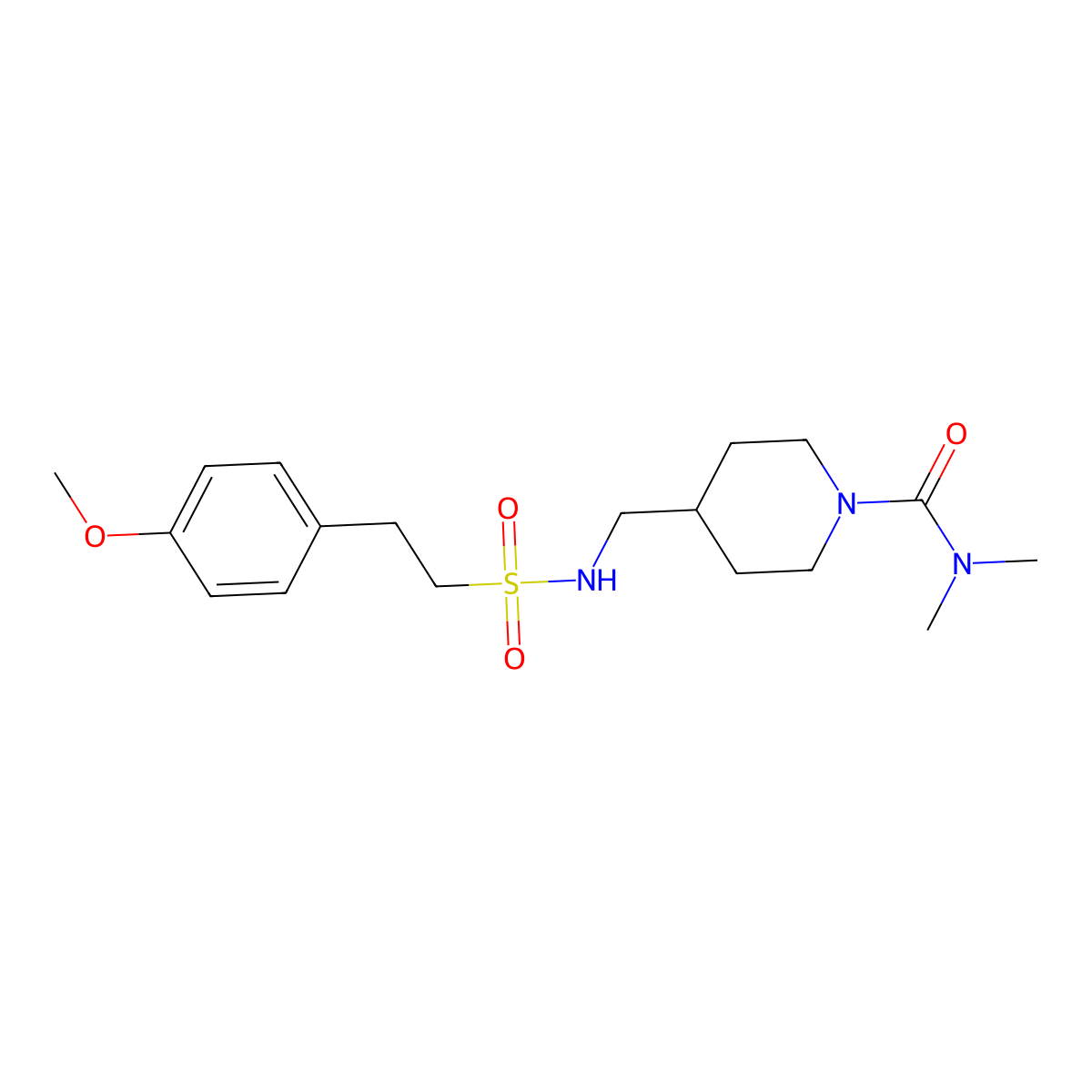 4-((2-(4-methoxyphenyl)ethylsulfonamido)methyl)-N,N-dimethylpiperidine-1-carboxamide molecular structure, CAS 2034283-84-4