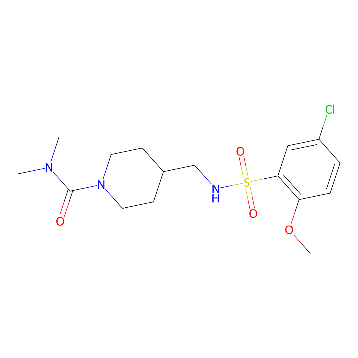 4-[(5-chloro-2-methoxybenzenesulfonamido)methyl]-N,N-dimethylpiperidine-1-carboxamide molecular structure, CAS 2034283-88-8
