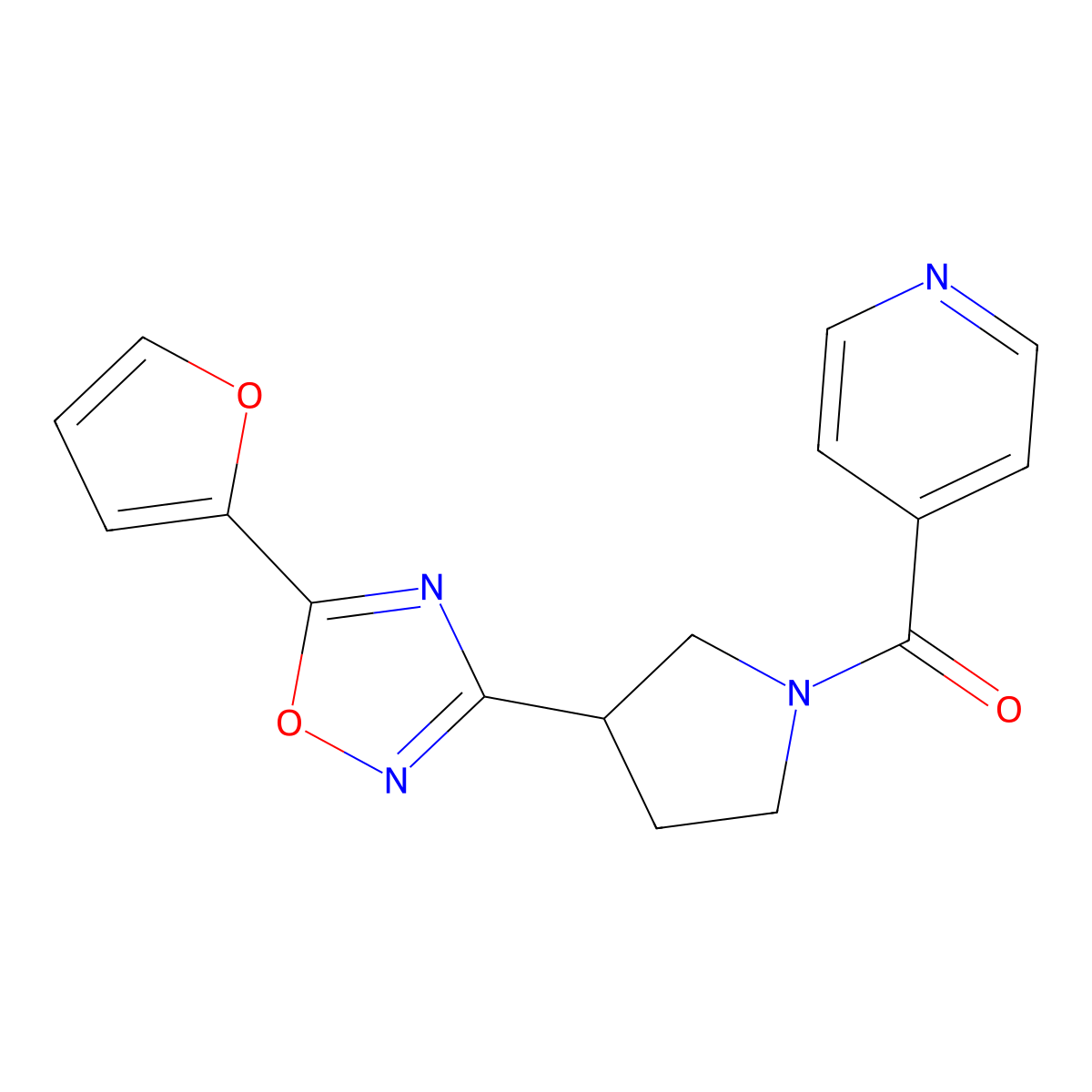 (3-(5-(Furan-2-yl)-1,2,4-oxadiazol-3-yl)pyrrolidin-1-yl)(pyridin-4-yl)methanone molecular structure, CAS 2034283-89-9