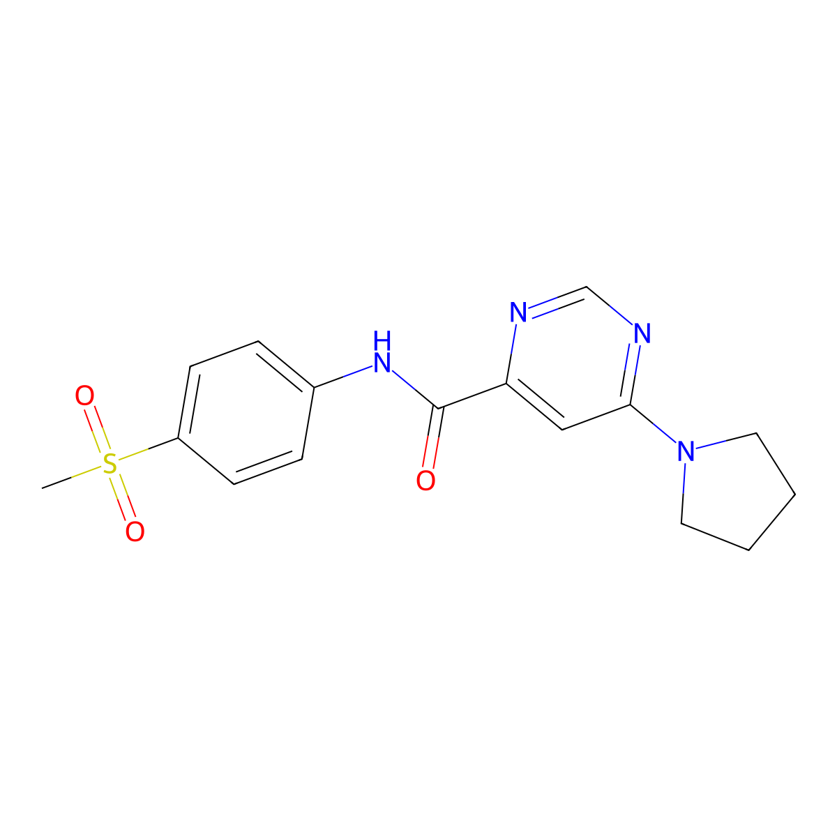 N-(4-(methylsulfonyl)phenyl)-6-(pyrrolidin-1-yl)pyrimidine-4-carboxamide molecular structure, CAS 2034283-91-3