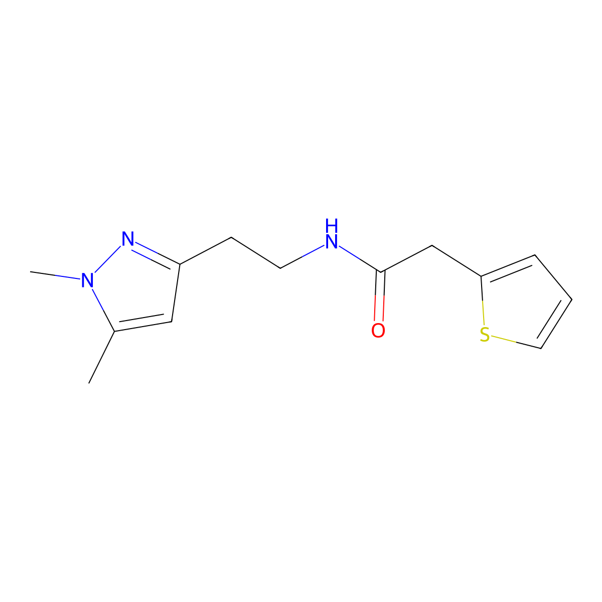 N-[2-(1,5-dimethyl-1H-pyrazol-3-yl)ethyl]-2-(thiophen-2-yl)acetamide molecular structure, CAS 2034283-92-4