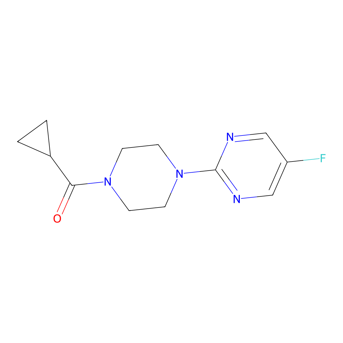 2-(4-Cyclopropanecarbonylpiperazin-1-yl)-5-fluoropyrimidine molecular structure, CAS 2034283-93-5