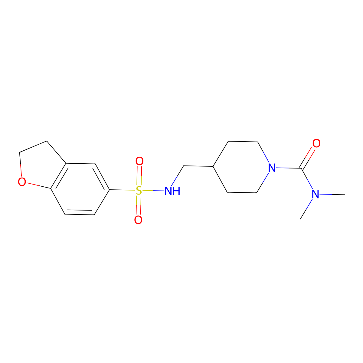4-((2,3-dihydrobenzofuran-5-sulfonamido)methyl)-N,N-dimethylpiperidine-1-carboxamide molecular structure, CAS 2034284-00-7