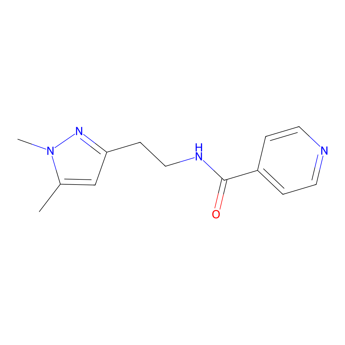 N-(2-(1,5-dimethyl-1H-pyrazol-3-yl)ethyl)isonicotinamide molecular structure, CAS 2034284-09-6