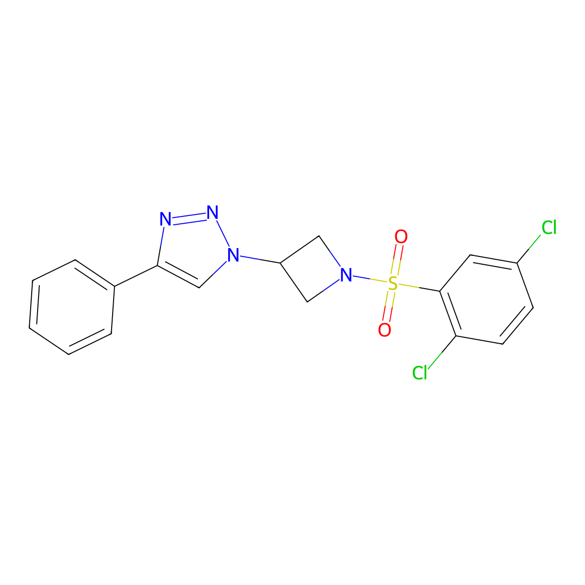 1-(1-((2,5-dichlorophenyl)sulfonyl)azetidin-3-yl)-4-phenyl-1H-1,2,3-triazole molecular structure, CAS 2034284-12-1