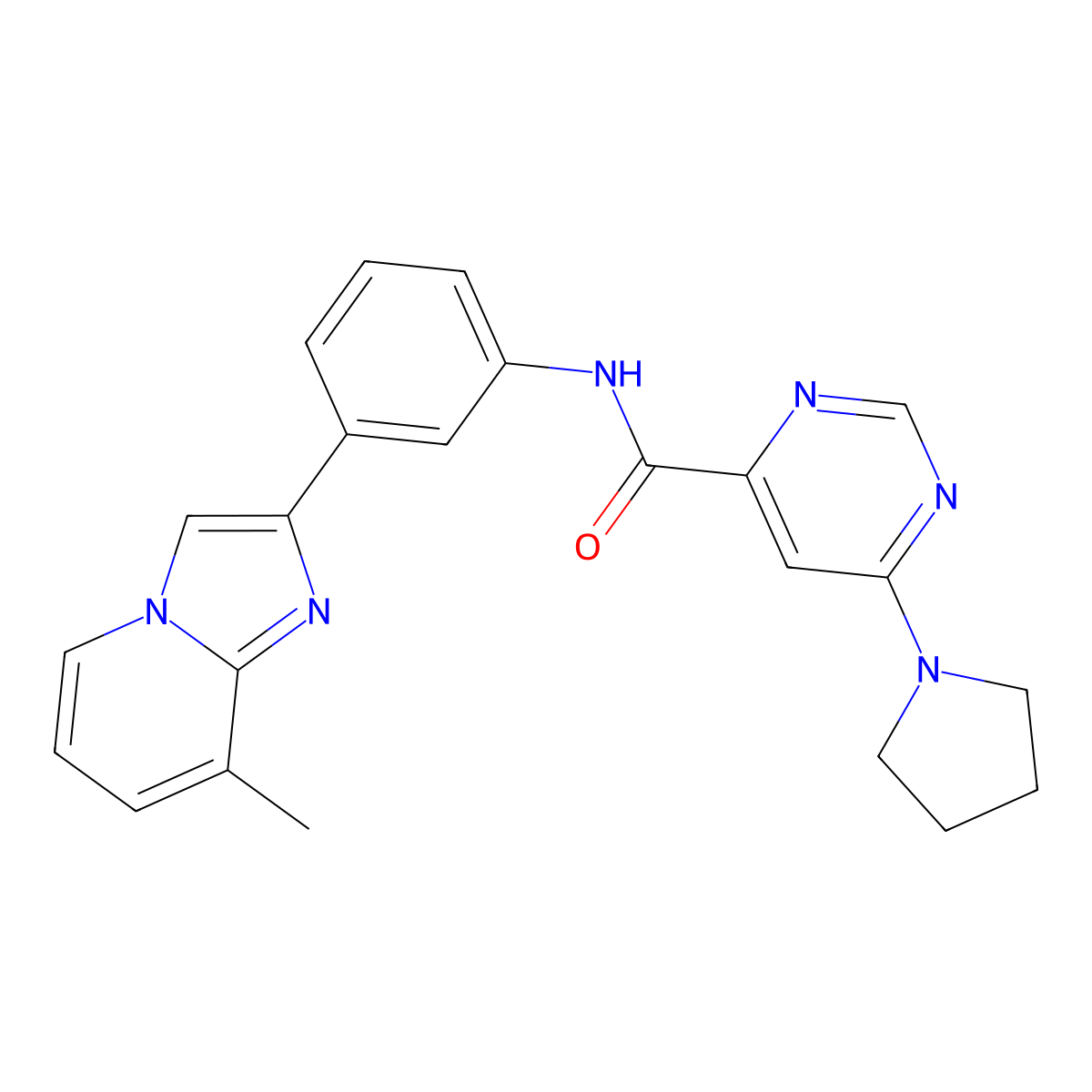 N-(3-(8-methylimidazo[1,2-a]pyridin-2-yl)phenyl)-6-(pyrrolidin-1-yl)pyrimidine-4-carboxamide molecular structure, CAS 2034284-13-2