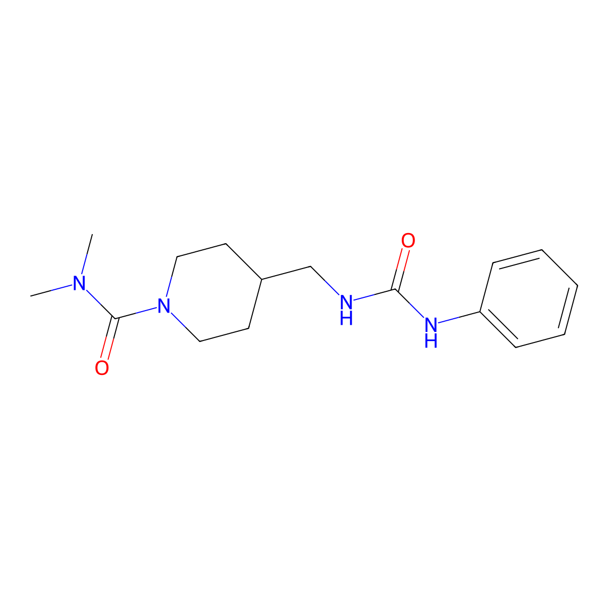 N,N-dimethyl-4-((3-phenylureido)methyl)piperidine-1-carboxamide molecular structure, CAS 2034284-34-7