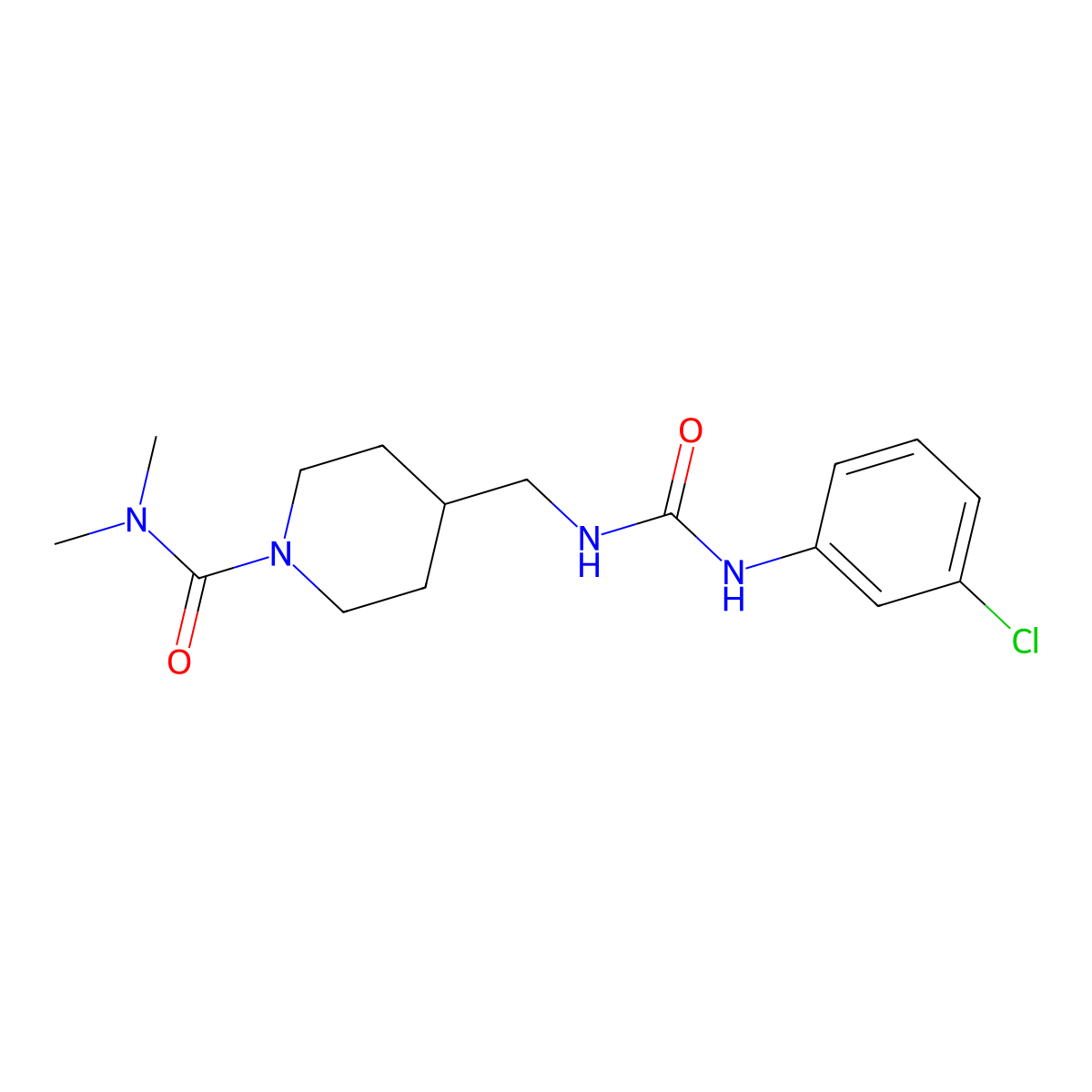 4-({[(3-chlorophenyl)carbamoyl]amino}methyl)-N,N-dimethylpiperidine-1-carboxamide molecular structure, CAS 2034284-36-9
