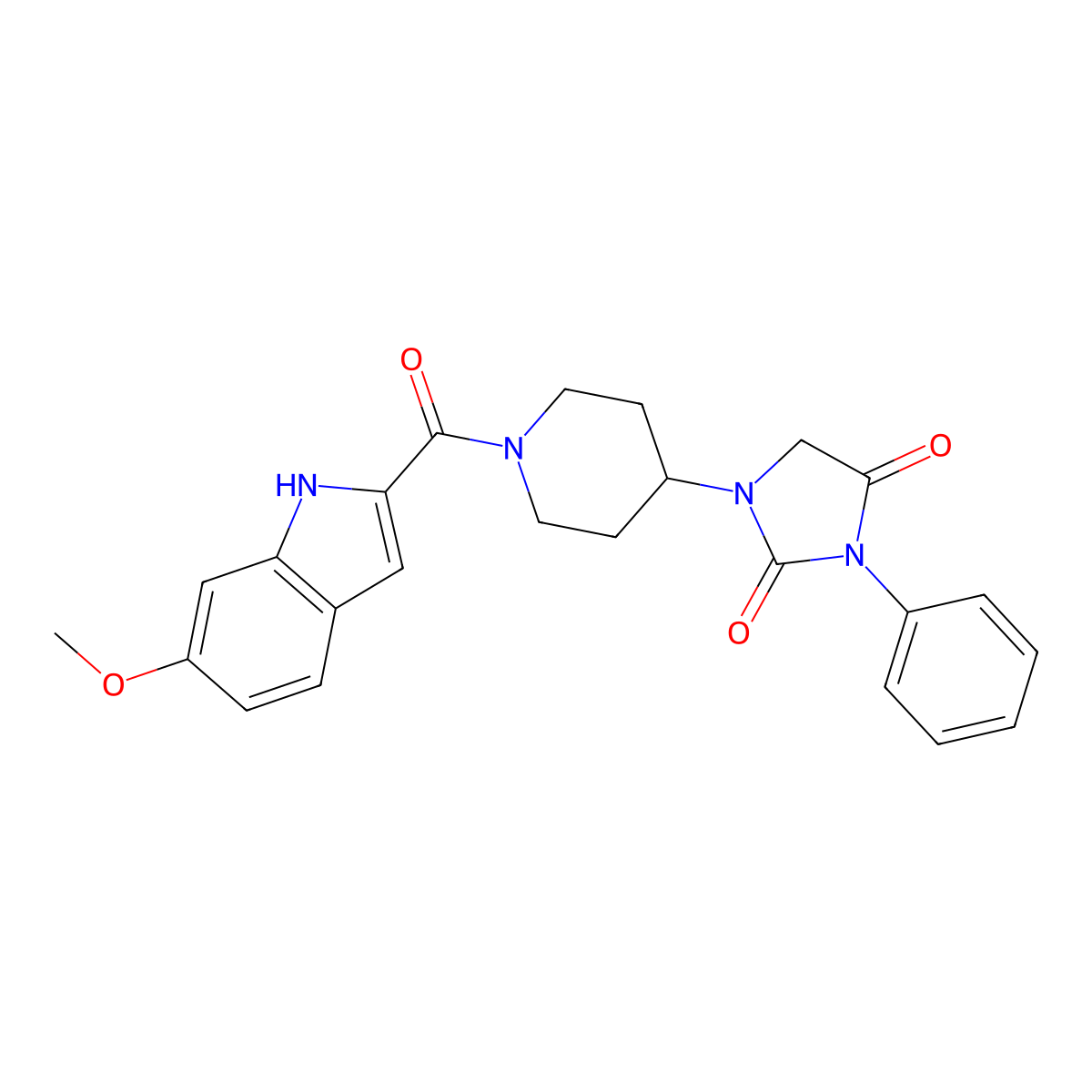 1-[1-(6-methoxy-1H-indole-2-carbonyl)piperidin-4-yl]-3-phenylimidazolidine-2,4-dione molecular structure, CAS 2034284-43-8