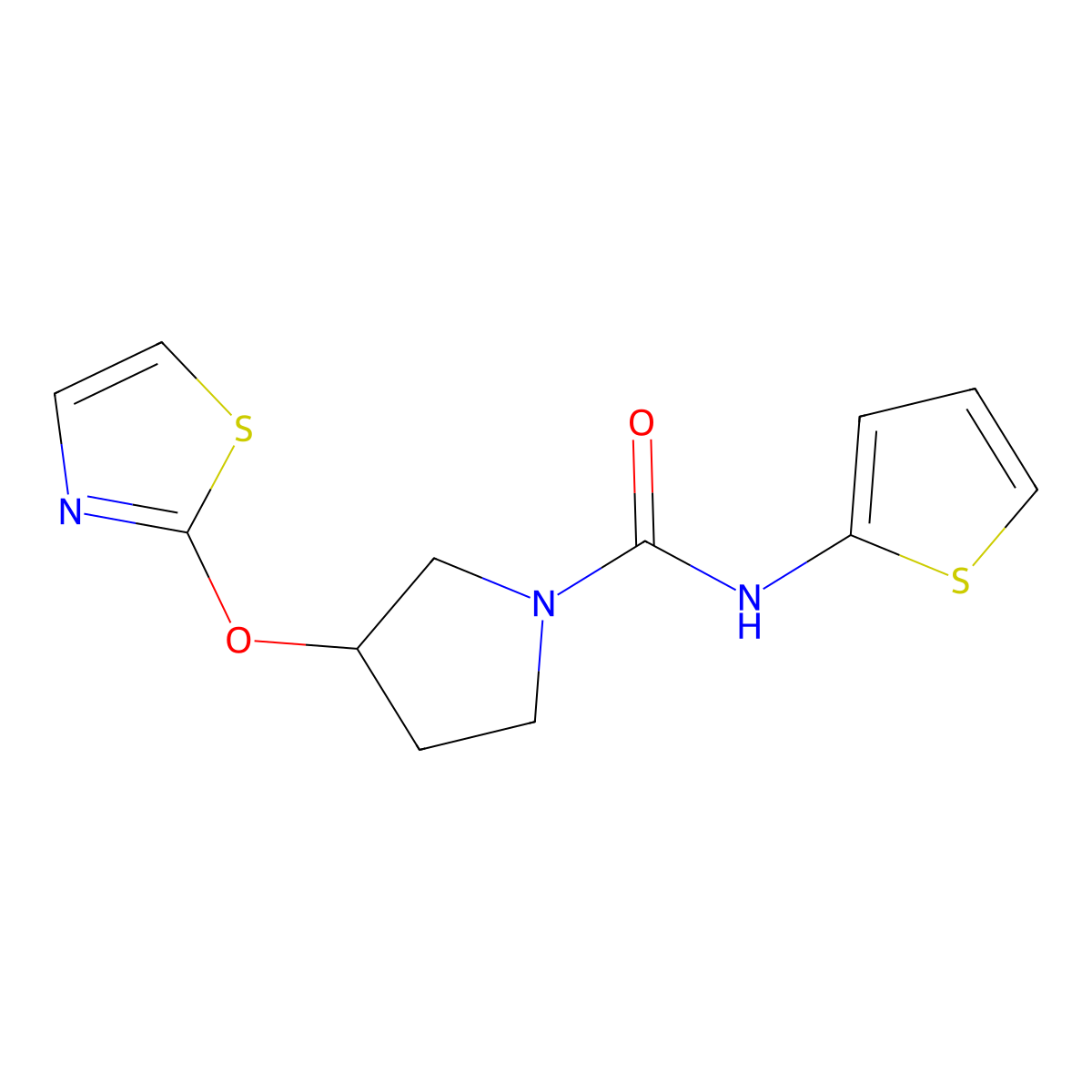 3-(thiazol-2-yloxy)-N-(thiophen-2-yl)pyrrolidine-1-carboxamide molecular structure, CAS 2034284-46-1