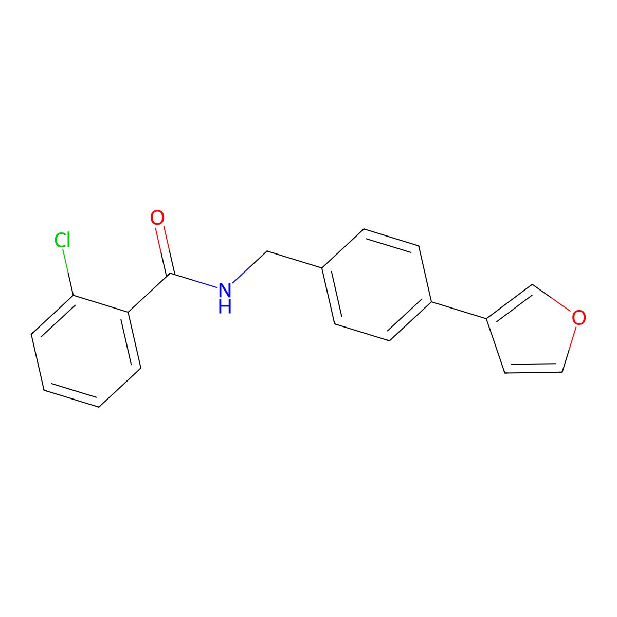 2-chloro-N-(4-(furan-3-yl)benzyl)benzamide molecular structure, CAS 2034284-47-2