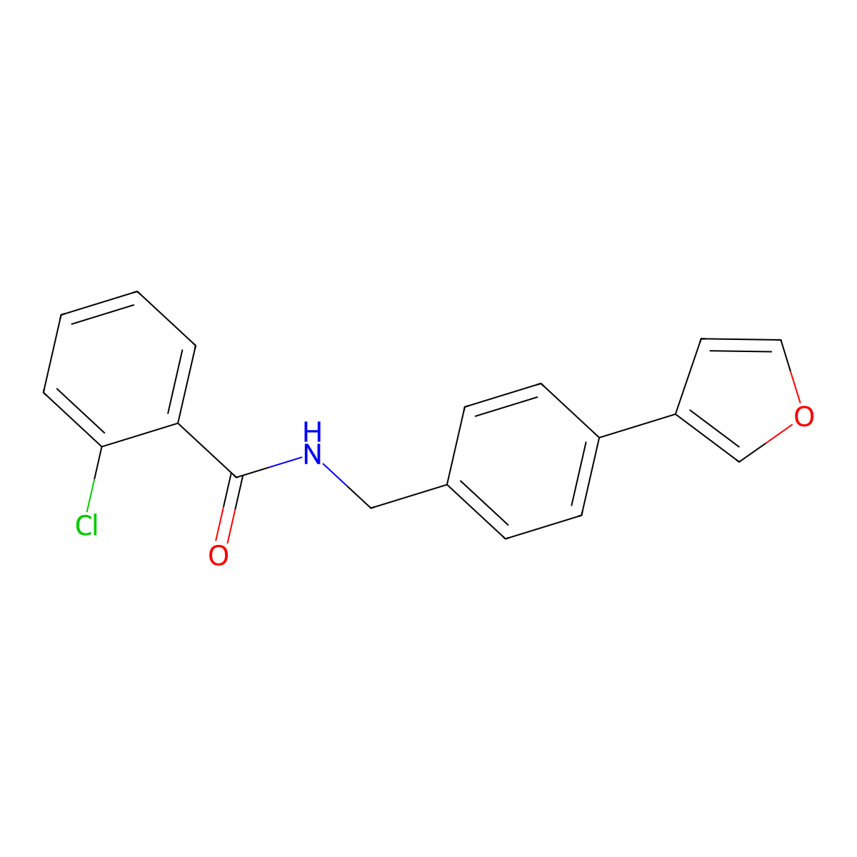 2-chloro-N-(4-(furan-3-yl)benzyl)benzamide molecular structure, CAS 2034284-47-2