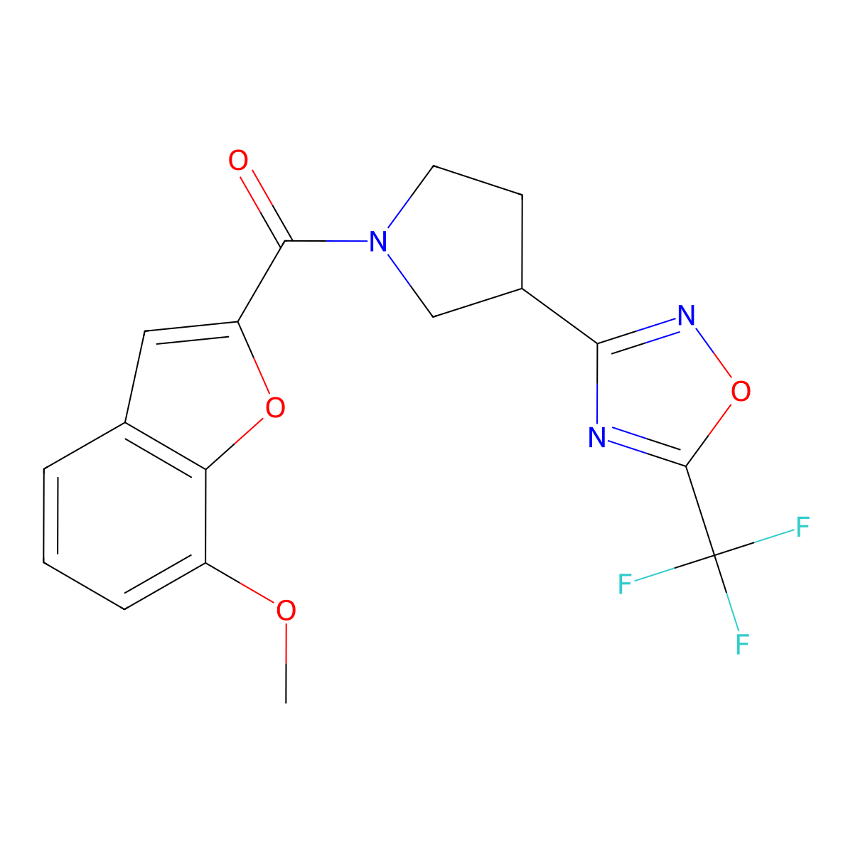 (7-Methoxybenzofuran-2-yl)(3-(5-(trifluoromethyl)-1,2,4-oxadiazol-3-yl)pyrrolidin-1-yl)methanone molecular structure, CAS 2034284-50-7
