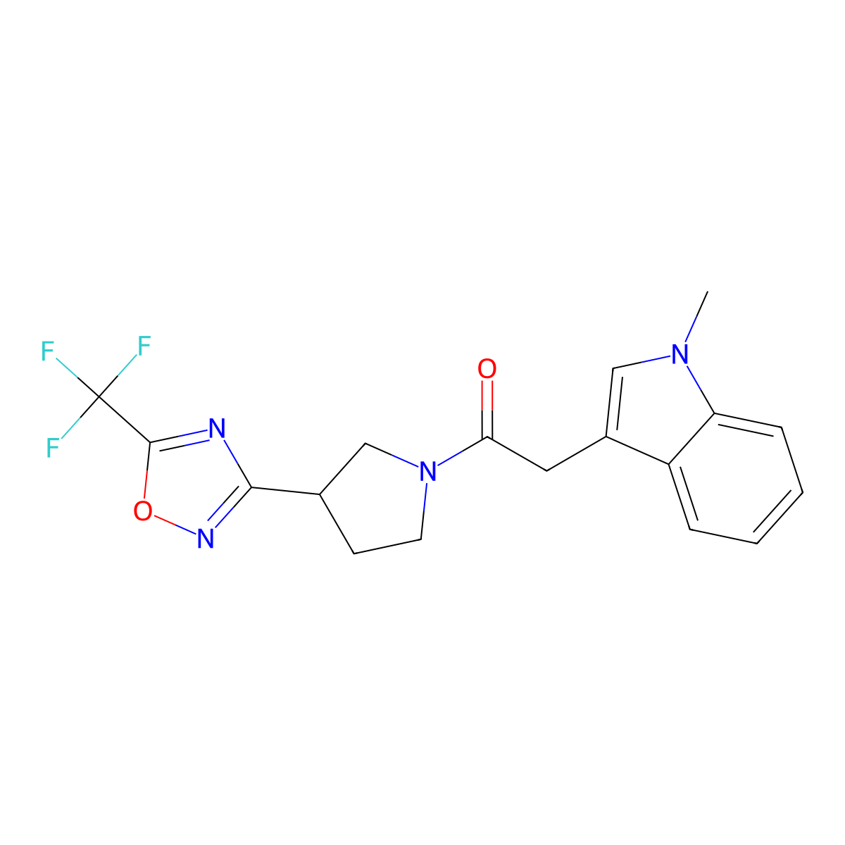 2-(1-methyl-1H-indol-3-yl)-1-(3-(5-(trifluoromethyl)-1,2,4-oxadiazol-3-yl)pyrrolidin-1-yl)ethanone molecular structure, CAS 2034284-54-1