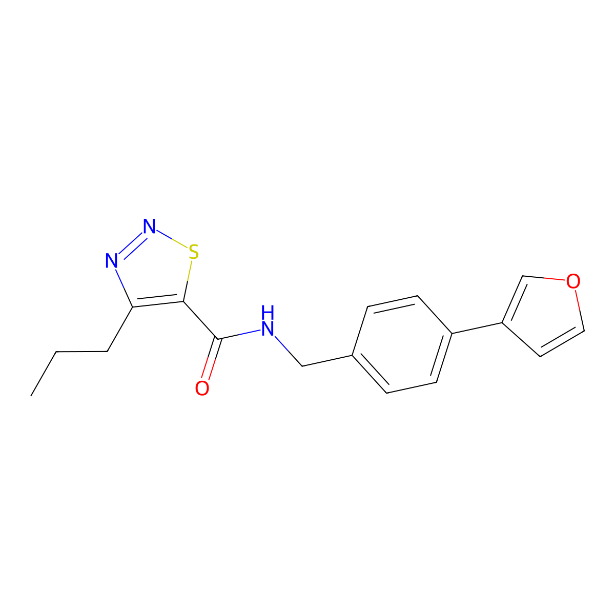 N-(4-(furan-3-yl)benzyl)-4-propyl-1,2,3-thiadiazole-5-carboxamide molecular structure, CAS 2034284-69-8