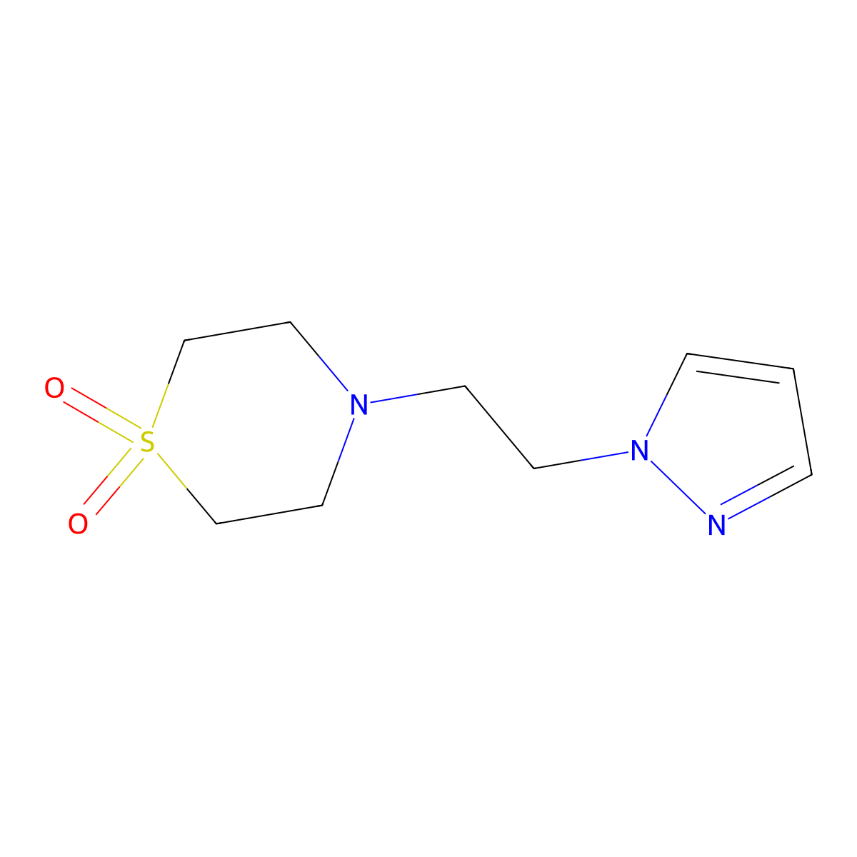 4-(2-(1H-pyrazol-1-yl)ethyl)thiomorpholine 1,1-dioxide molecular structure, CAS 2034284-70-1