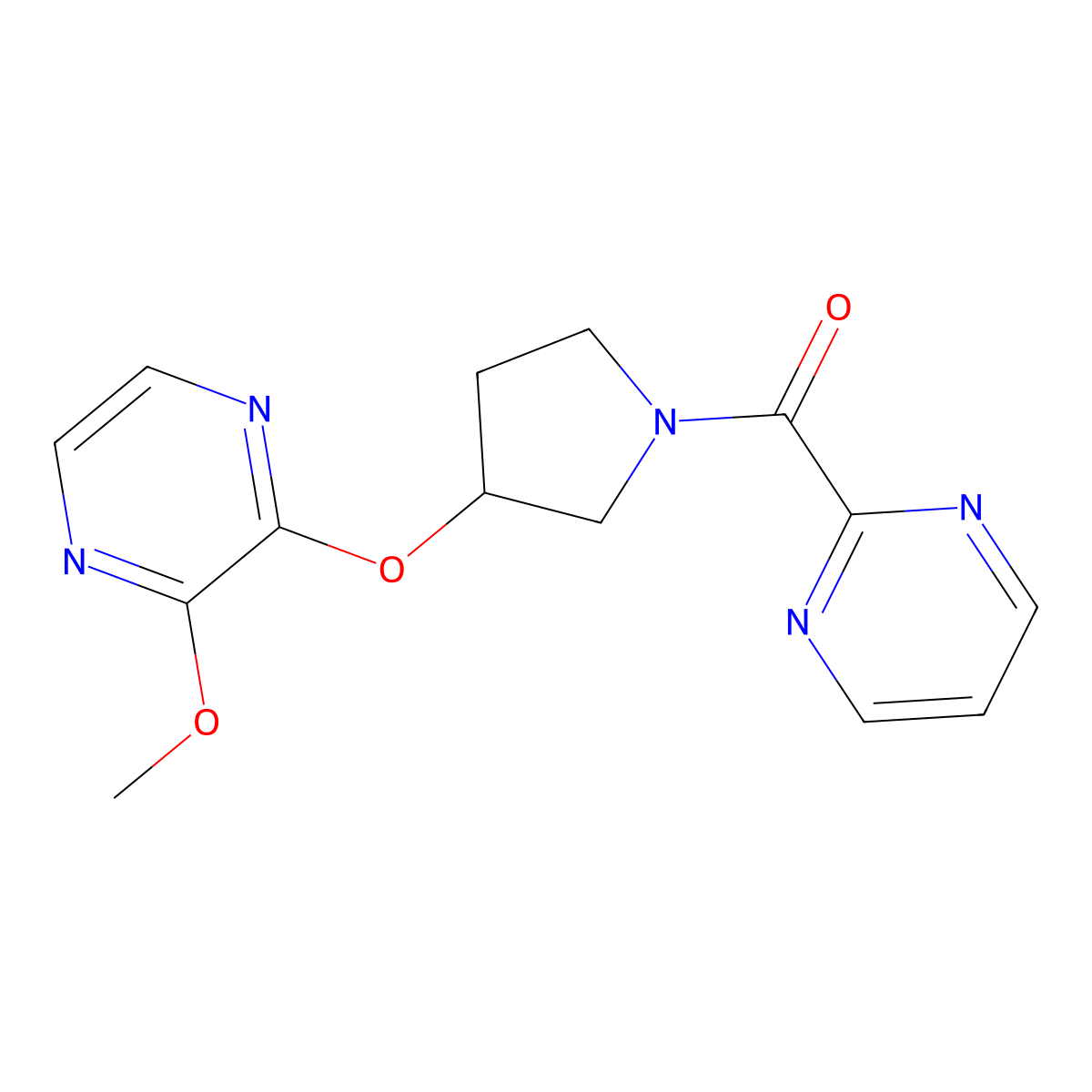 (3-((3-Methoxypyrazin-2-yl)oxy)pyrrolidin-1-yl)(pyrimidin-2-yl)methanone molecular structure, CAS 2034284-72-3