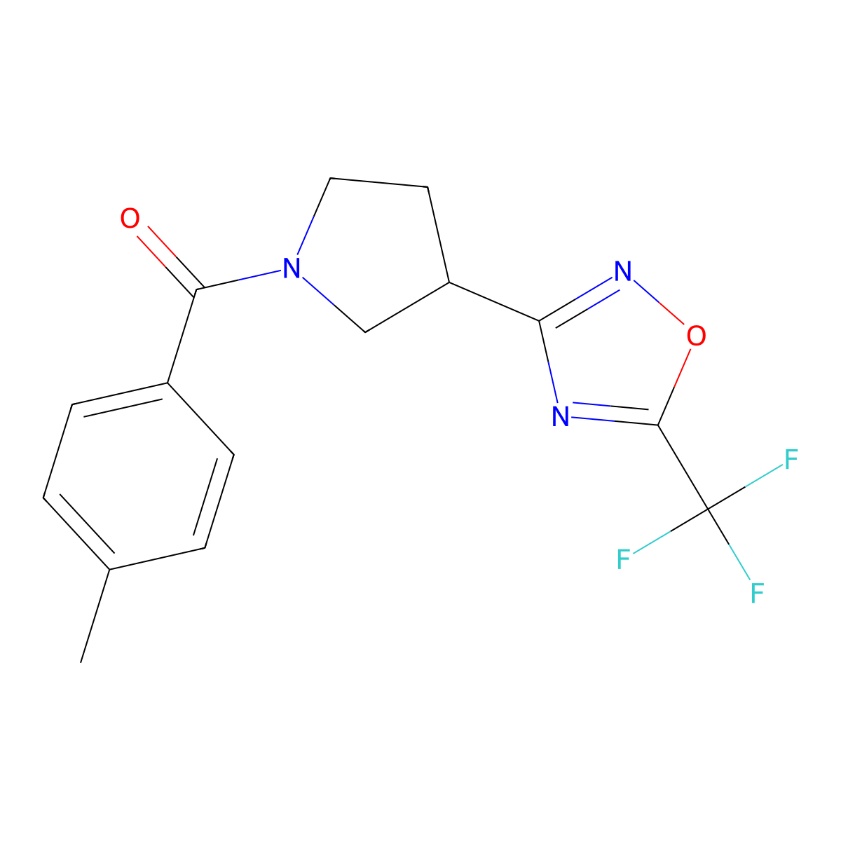 p-Tolyl(3-(5-(trifluoromethyl)-1,2,4-oxadiazol-3-yl)pyrrolidin-1-yl)methanone molecular structure, CAS 2034284-73-4