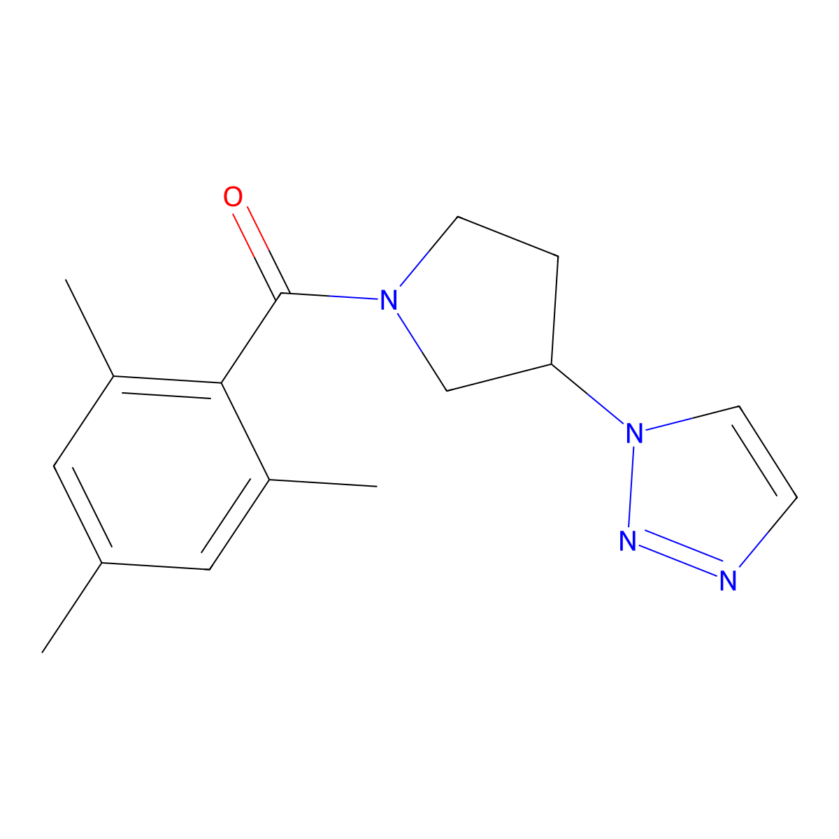 (3-(1H-1,2,3-triazol-1-yl)pyrrolidin-1-yl)(mesityl)methanone molecular structure, CAS 2034284-77-8
