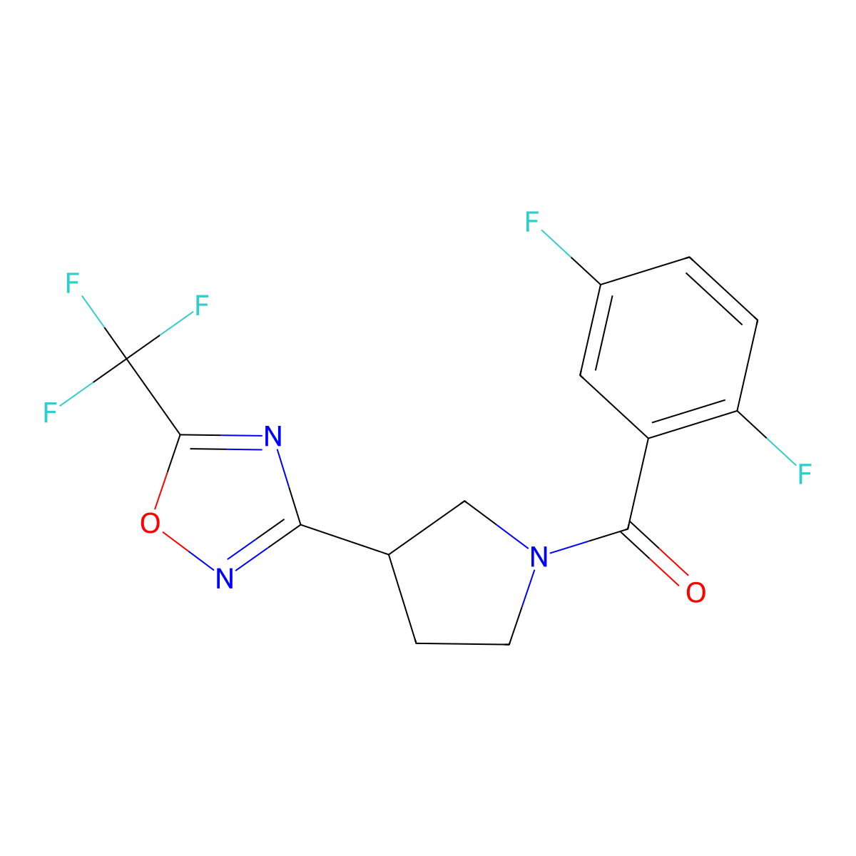 (2,5-Difluorophenyl)(3-(5-(trifluoromethyl)-1,2,4-oxadiazol-3-yl)pyrrolidin-1-yl)methanone molecular structure, CAS 2034284-78-9