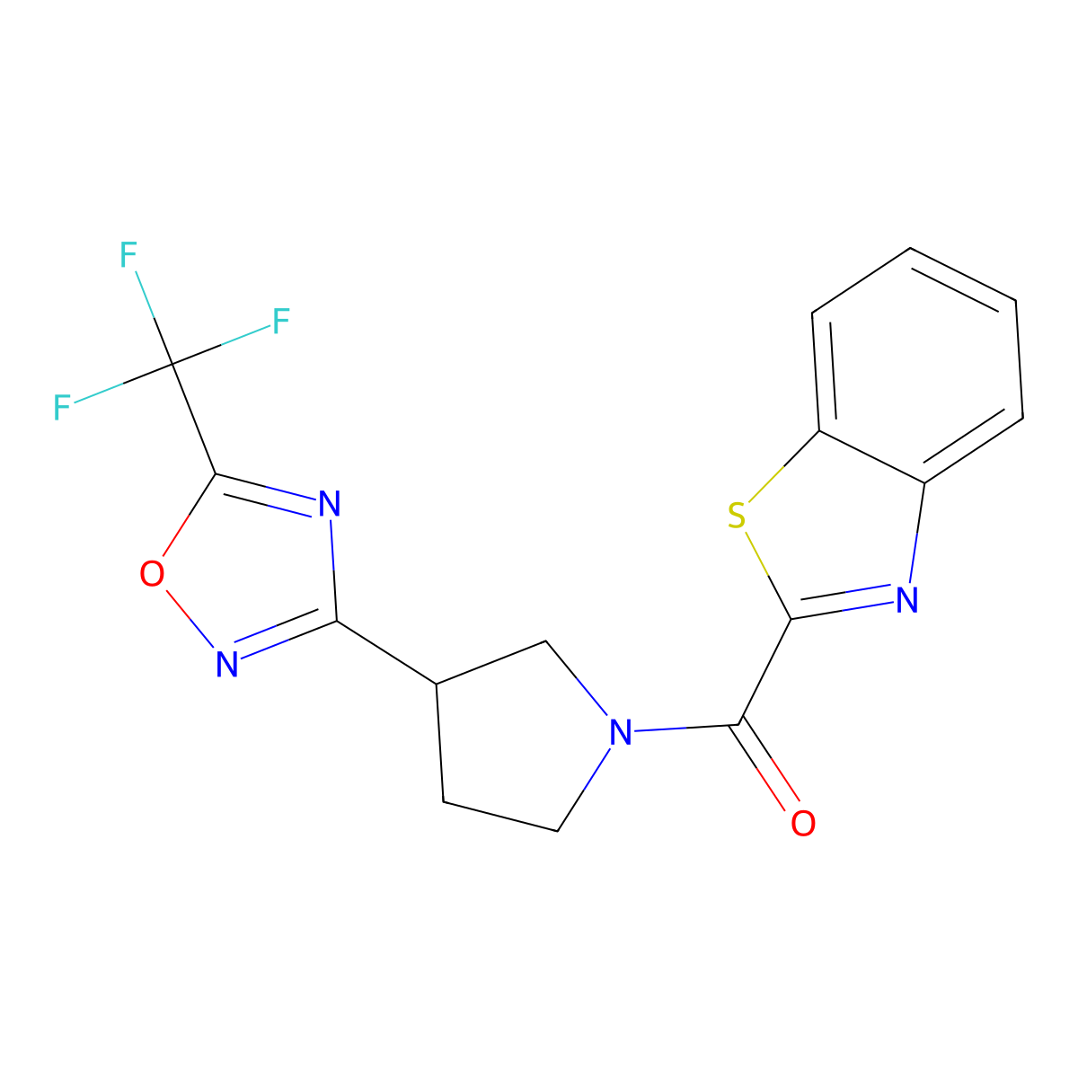 Benzo[d]thiazol-2-yl(3-(5-(trifluoromethyl)-1,2,4-oxadiazol-3-yl)pyrrolidin-1-yl)methanone molecular structure, CAS 2034284-82-5