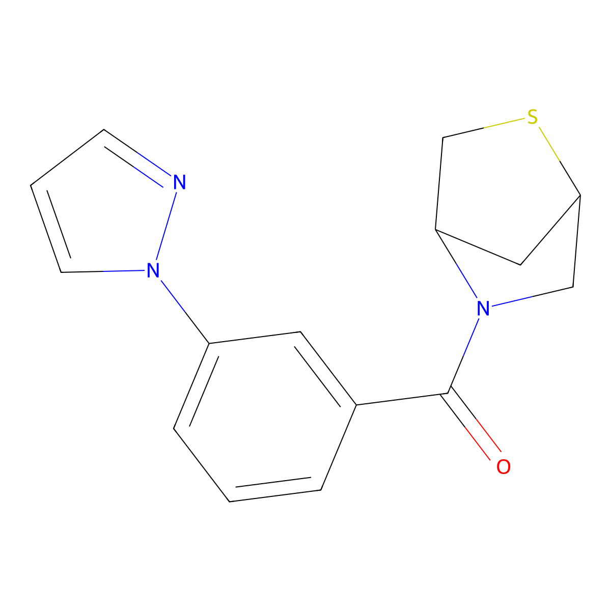 (3-(1H-pyrazol-1-yl)phenyl)(2-thia-5-azabicyclo[2.2.1]heptan-5-yl)methanone molecular structure, CAS 2034284-84-7