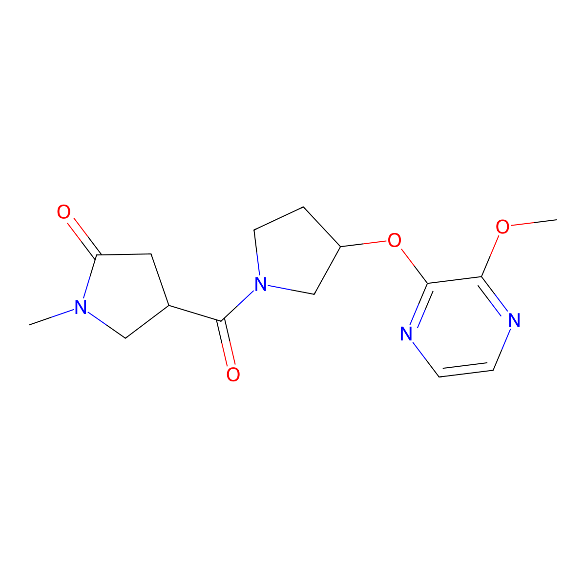 4-{3-[(3-Methoxypyrazin-2-yl)oxy]pyrrolidine-1-carbonyl}-1-methylpyrrolidin-2-one molecular structure, CAS 2034284-86-9