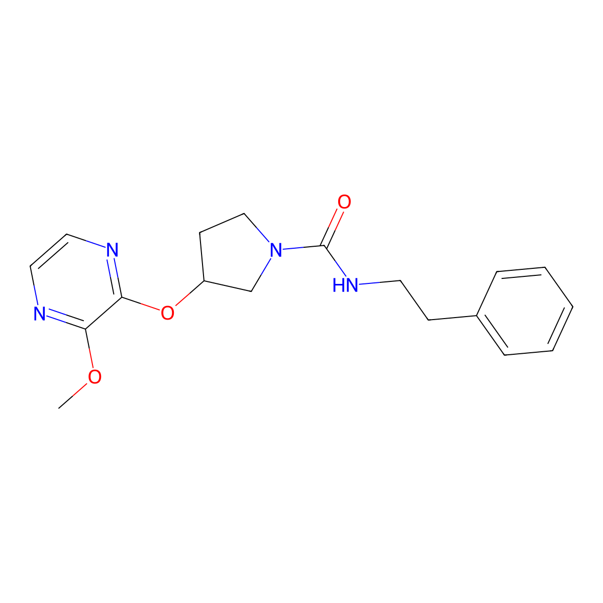 3-((3-methoxypyrazin-2-yl)oxy)-N-phenethylpyrrolidine-1-carboxamide molecular structure, CAS 2034284-94-9