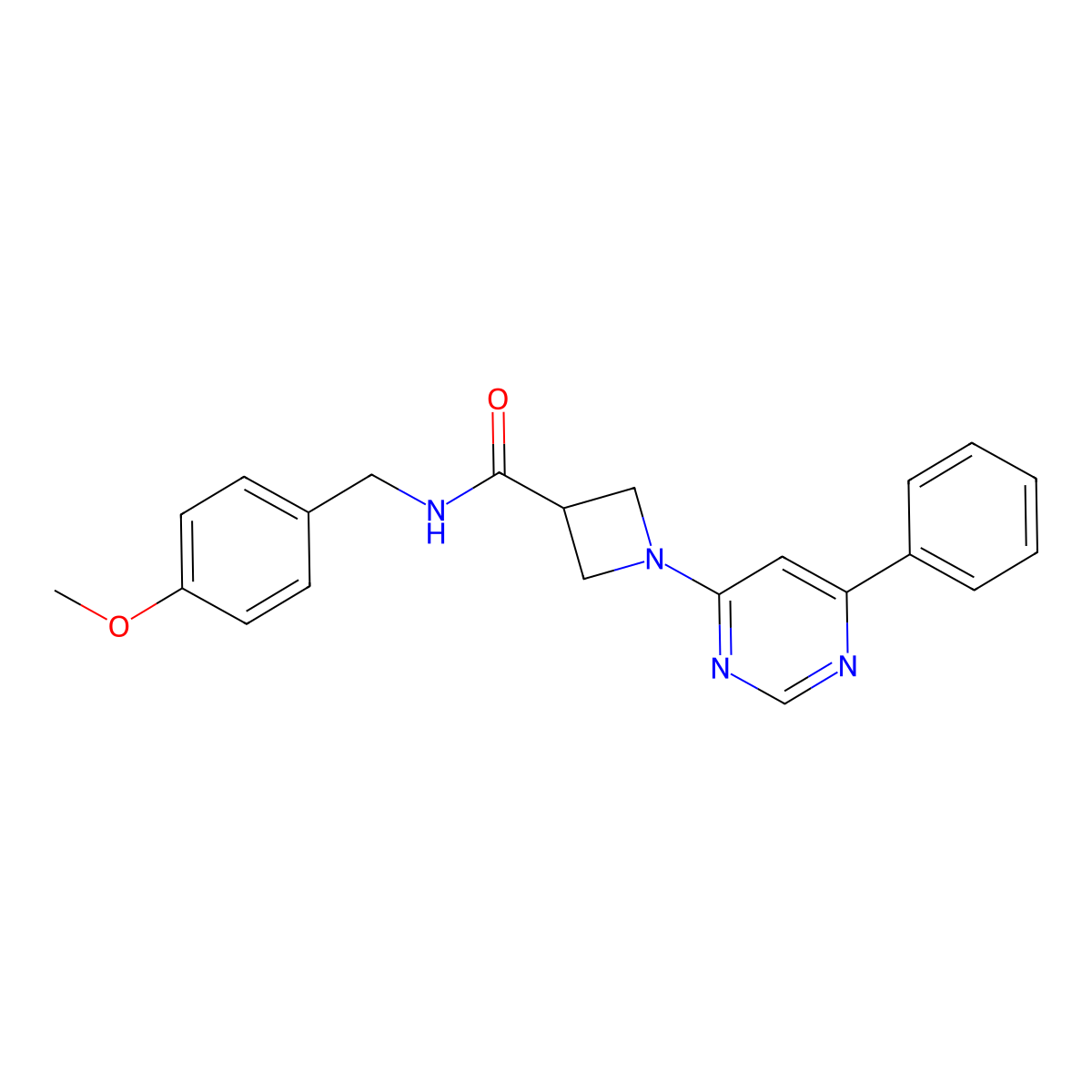 N-(4-methoxybenzyl)-1-(6-phenylpyrimidin-4-yl)azetidine-3-carboxamide molecular structure, CAS 2034284-95-0