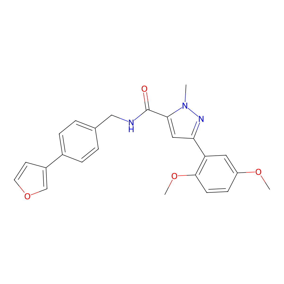 3-(2,5-dimethoxyphenyl)-N-(4-(furan-3-yl)benzyl)-1-methyl-1H-pyrazole-5-carboxamide molecular structure, CAS 2034285-00-0