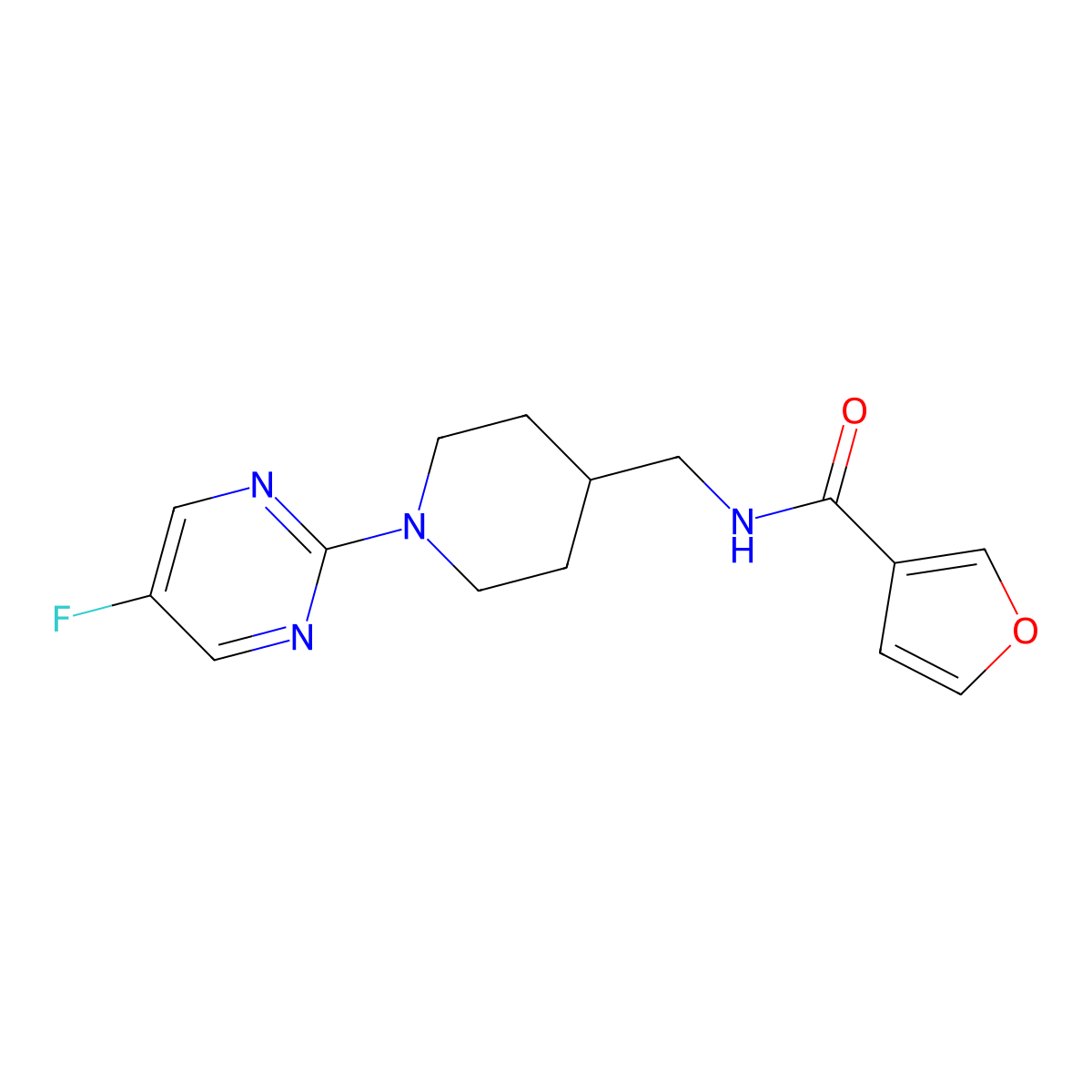 N-((1-(5-fluoropyrimidin-2-yl)piperidin-4-yl)methyl)furan-3-carboxamide molecular structure, CAS 2034285-03-3