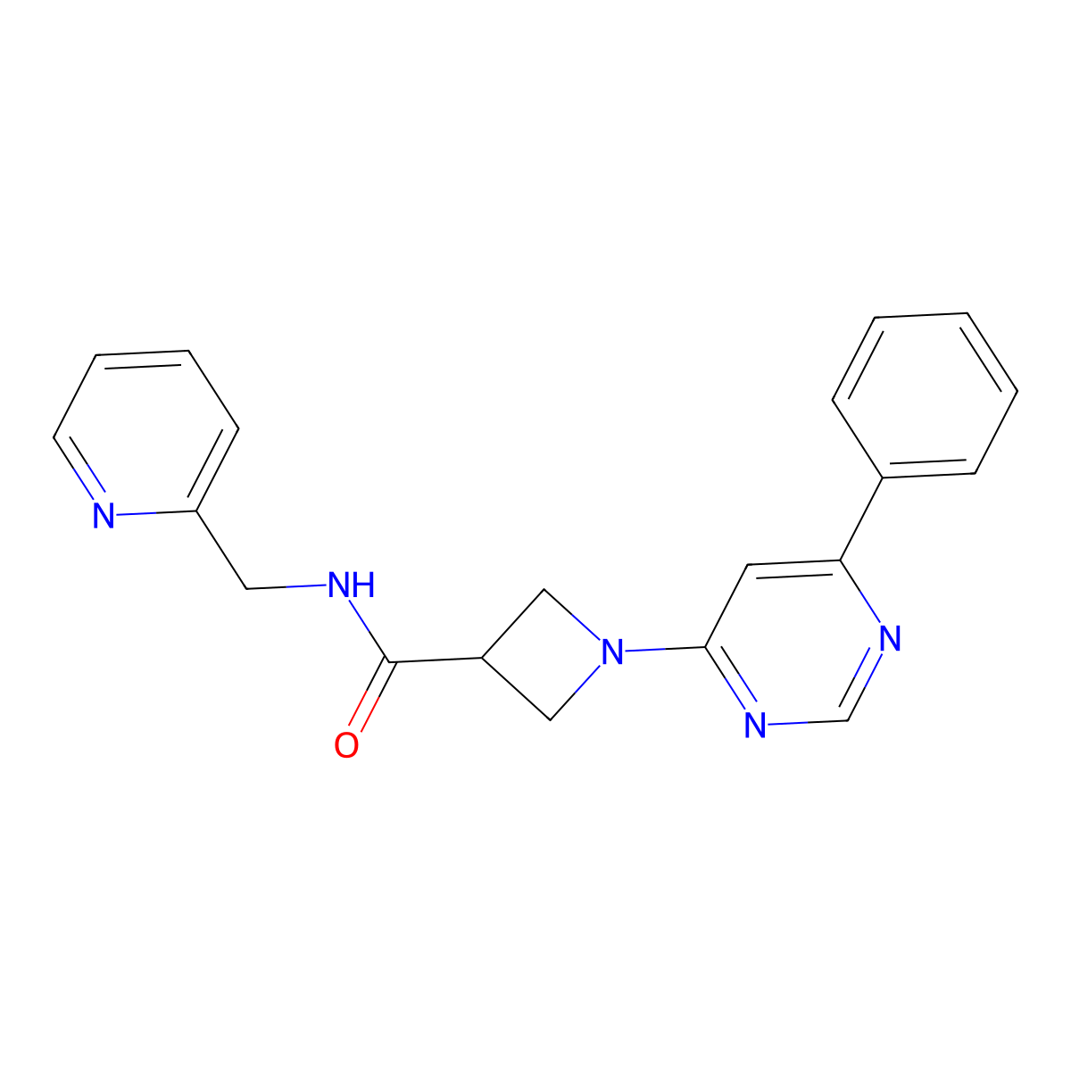 1-(6-phenylpyrimidin-4-yl)-N-(pyridin-2-ylmethyl)azetidine-3-carboxamide molecular structure, CAS 2034285-05-5