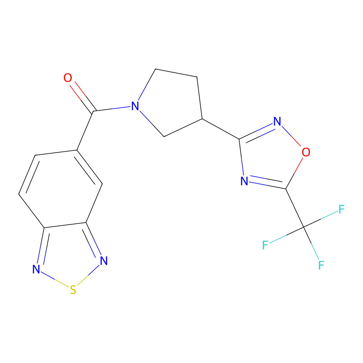 Benzo[c][1,2,5]thiadiazol-5-yl(3-(5-(trifluoromethyl)-1,2,4-oxadiazol-3-yl)pyrrolidin-1-yl)methanone molecular structure, CAS 2034285-08-8