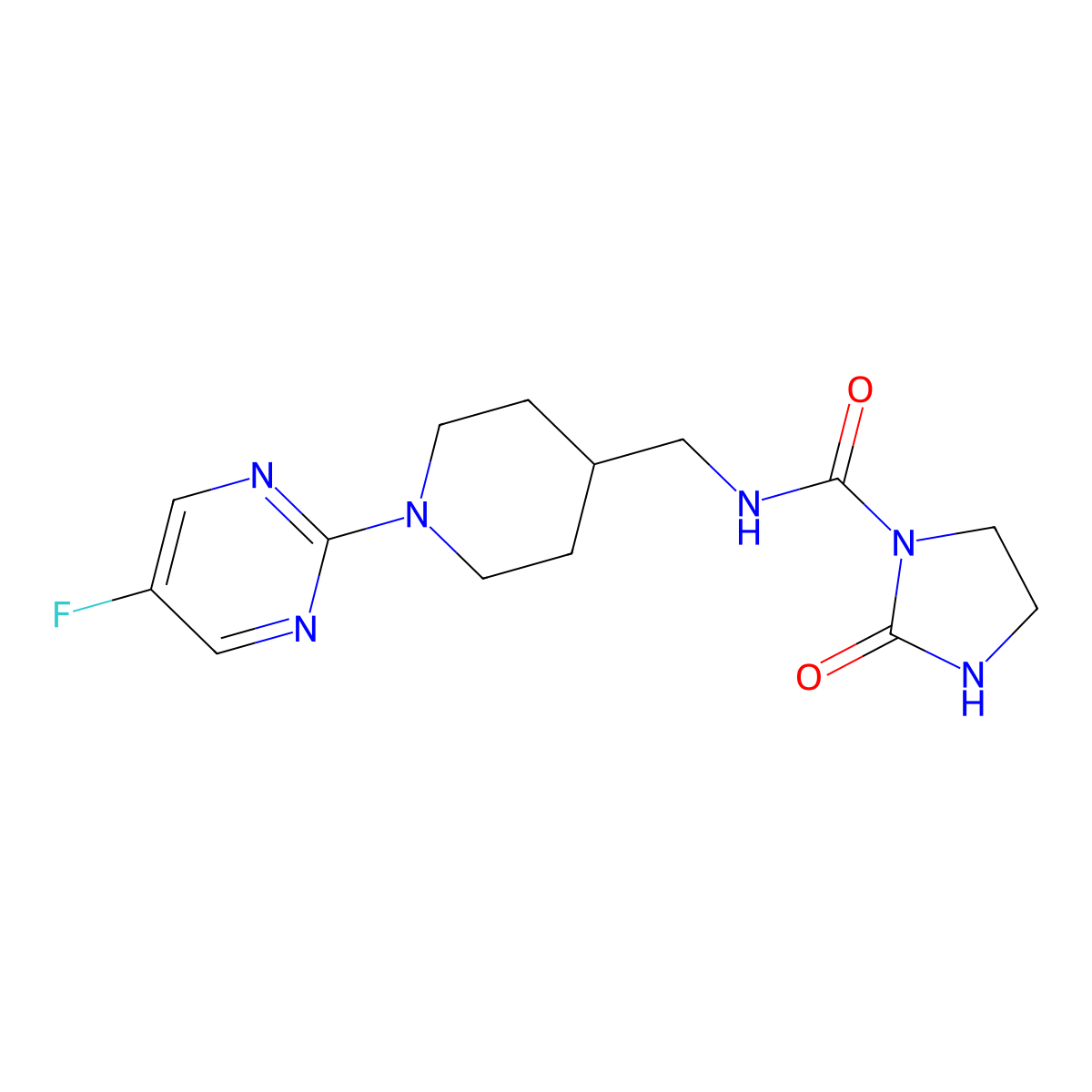 N-((1-(5-fluoropyrimidin-2-yl)piperidin-4-yl)methyl)-2-oxoimidazolidine-1-carboxamide molecular structure, CAS 2034285-09-9