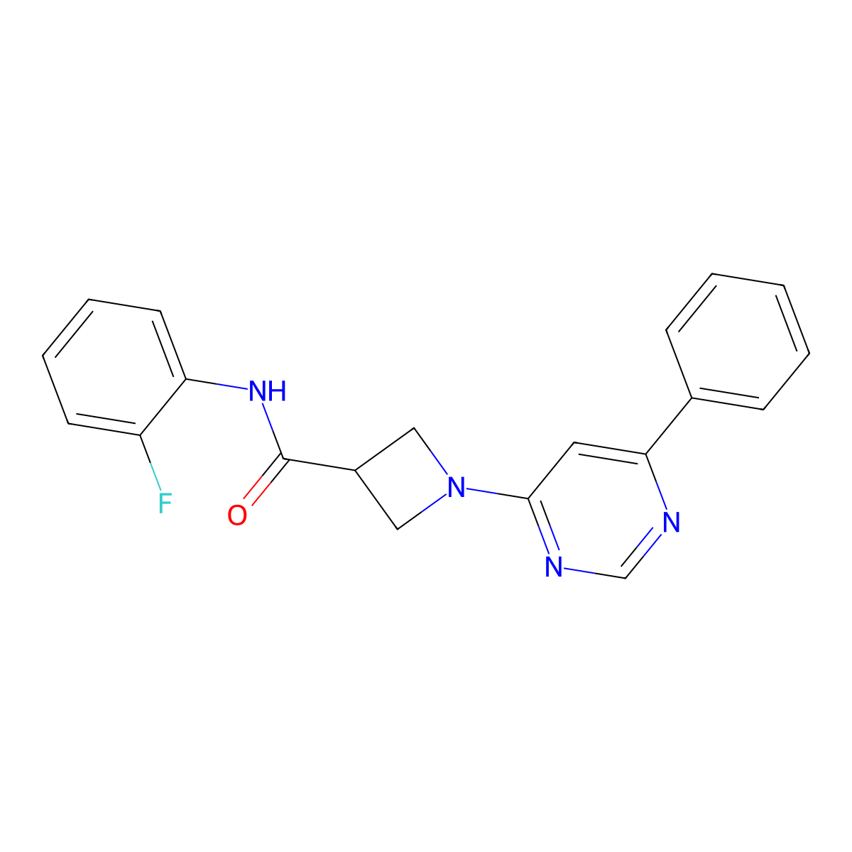 N-(2-fluorophenyl)-1-(6-phenylpyrimidin-4-yl)azetidine-3-carboxamide molecular structure, CAS 2034285-13-5