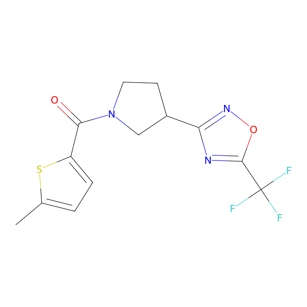 (5-Methylthiophen-2-yl)(3-(5-(trifluoromethyl)-1,2,4-oxadiazol-3-yl)pyrrolidin-1-yl)methanone molecular structure, CAS 2034285-16-8