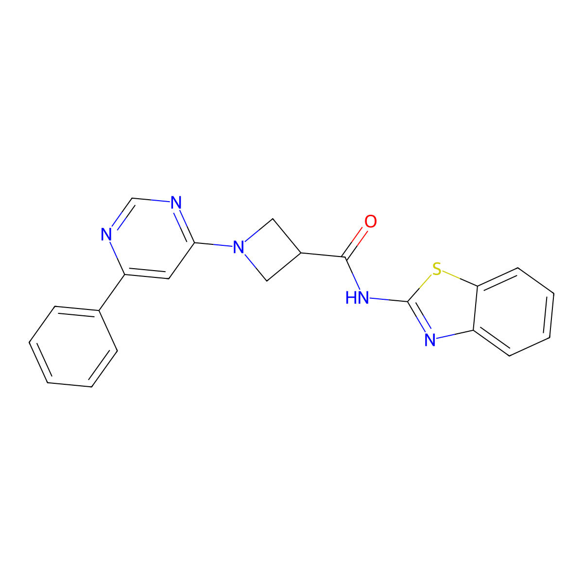 N-(benzo[d]thiazol-2-yl)-1-(6-phenylpyrimidin-4-yl)azetidine-3-carboxamide molecular structure, CAS 2034285-17-9