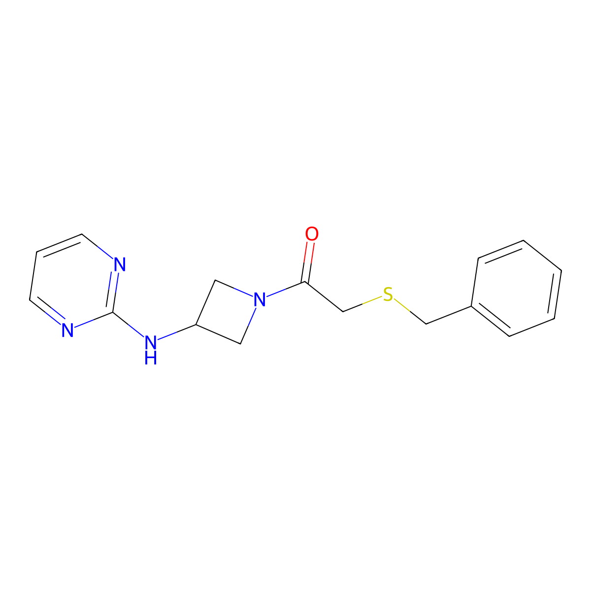 2-(Benzylthio)-1-(3-(pyrimidin-2-ylamino)azetidin-1-yl)ethanone molecular structure, CAS 2034285-22-6