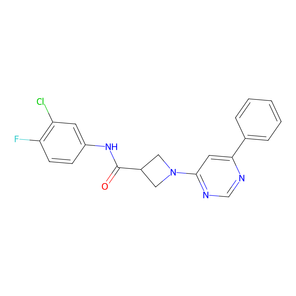N-(3-chloro-4-fluorophenyl)-1-(6-phenylpyrimidin-4-yl)azetidine-3-carboxamide molecular structure, CAS 2034285-26-0