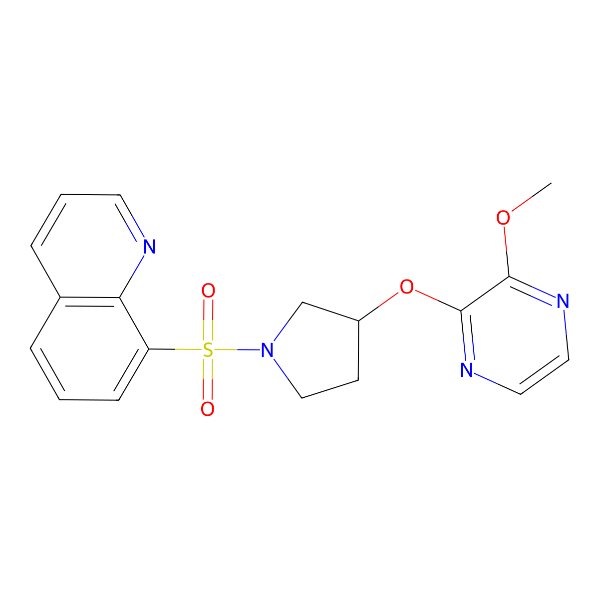 8-({3-[(3-Methoxypyrazin-2-yl)oxy]pyrrolidin-1-yl}sulfonyl)quinoline molecular structure, CAS 2034285-28-2